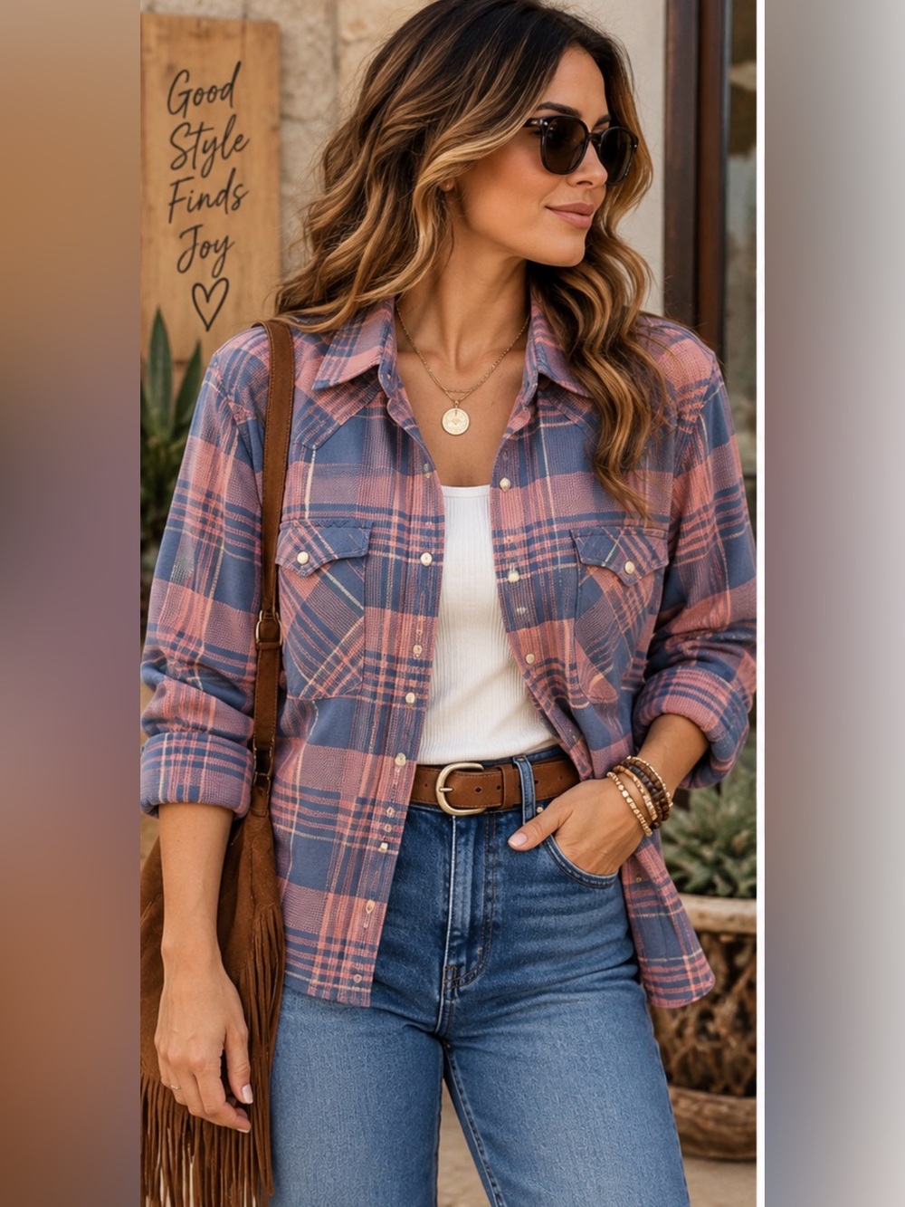 Wrangler XL Pink Blue Plaid Pearl Snap Western Shirt Cotton